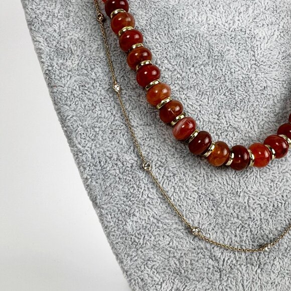 4 Piece Gold Plated Mini Hoop Earrings Necklace Chain Diamond Beaded Layered Set - Picture 3 of 5